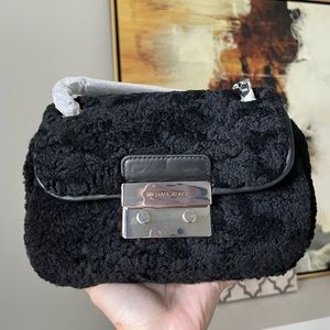 NWT Michael Kors Sloan Small Chain Shoulder Bag Black Fur Shearling